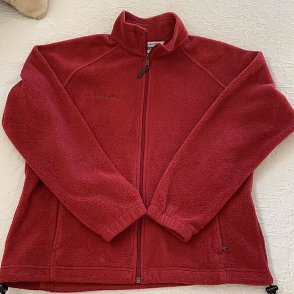 Columbia Fleece Red Burgundy zip up sweatshirt Jacket Pockets Large - Picture 1 of 6